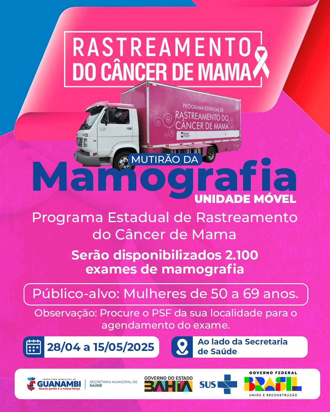 Guanambi: Parceria entre Prefeitura e SESAB garante 2.100 mamografias gratuitas – Veja como agendar!